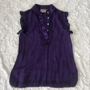 Braja Embroidered Top Blouse Sz M Purple Short Sleeve